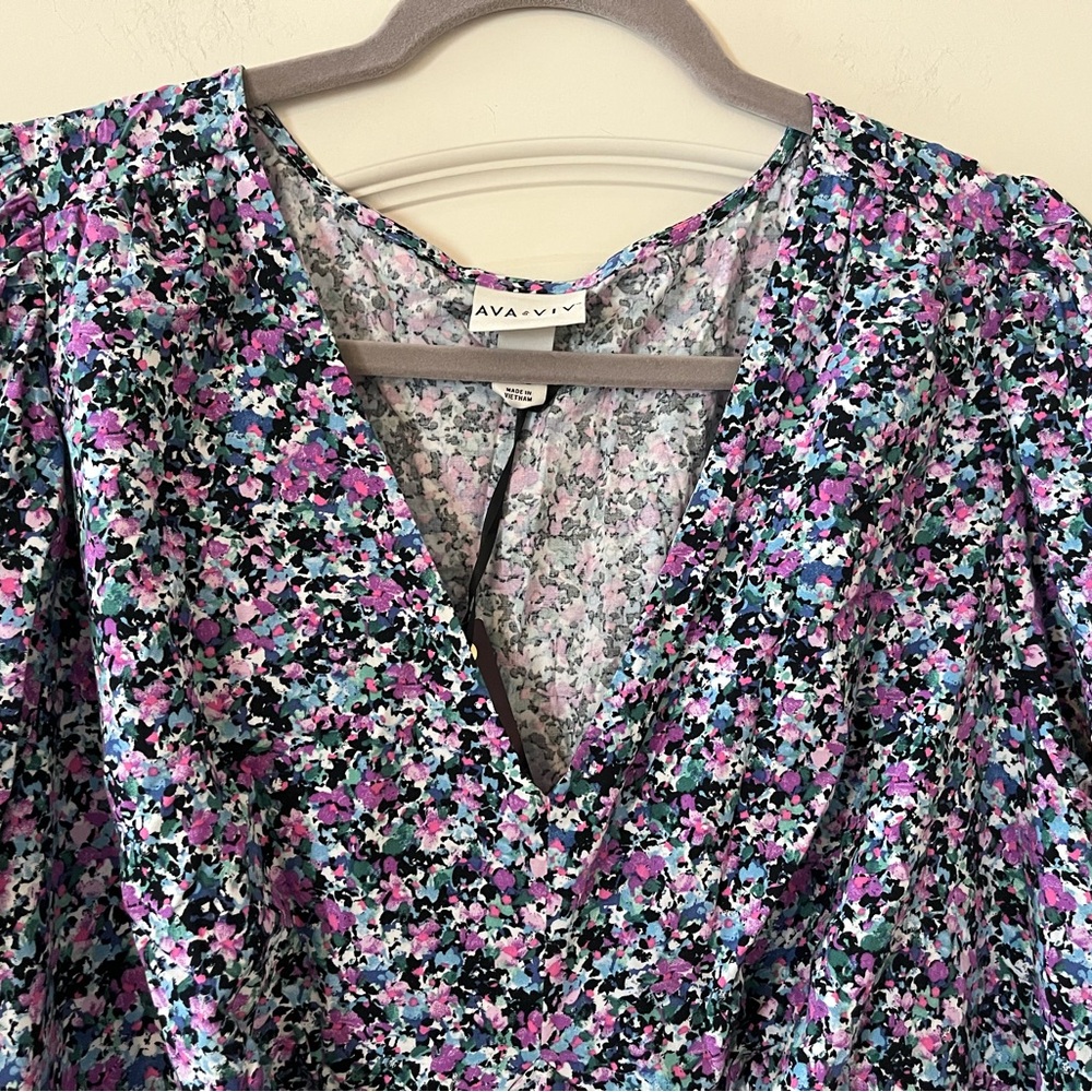 New! Ava & Viv Vibrant Floral Long Sleeve Dress Rayon Women’s Size XXL - Picture 14 of 15